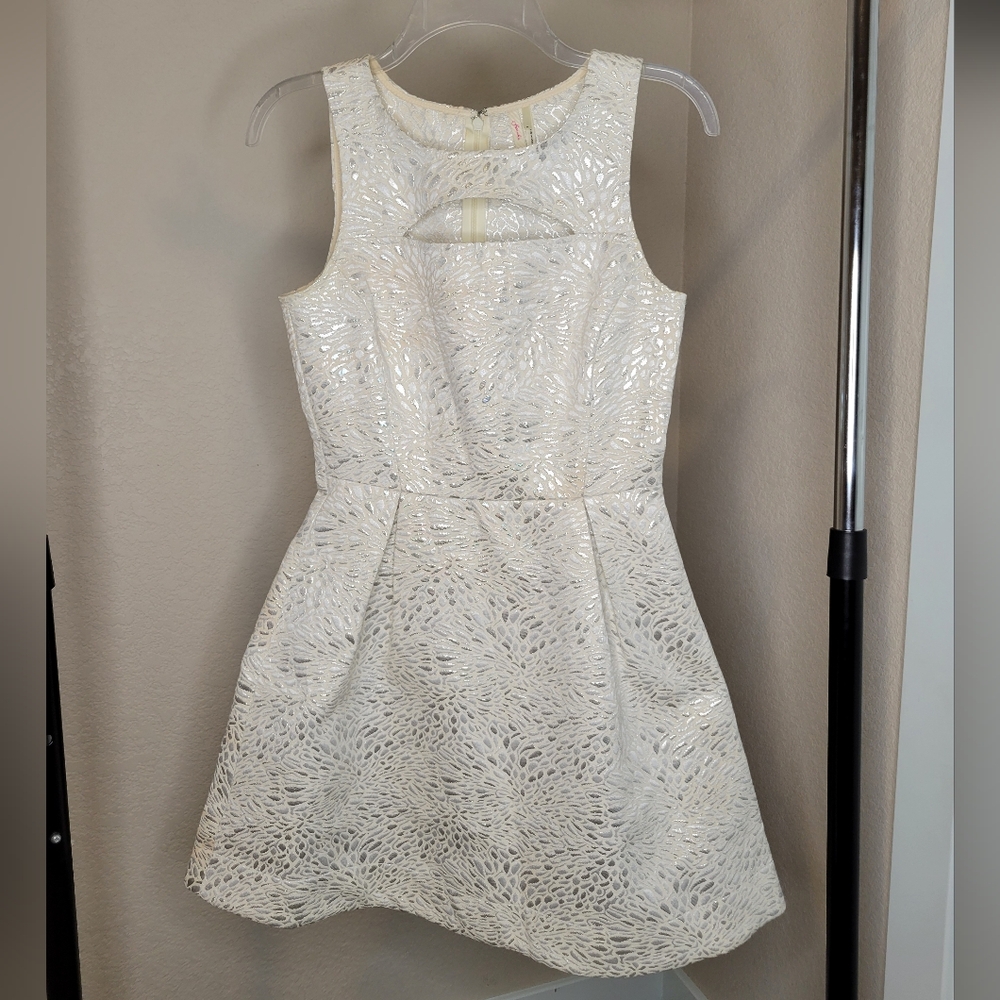 Frenchi Size 3 Fit and Flare White Silver Formal Mini Cocktail Dress by Nordstro